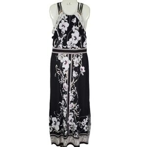 White House Black Market Halter Maxi Floral Black Dress Size Small